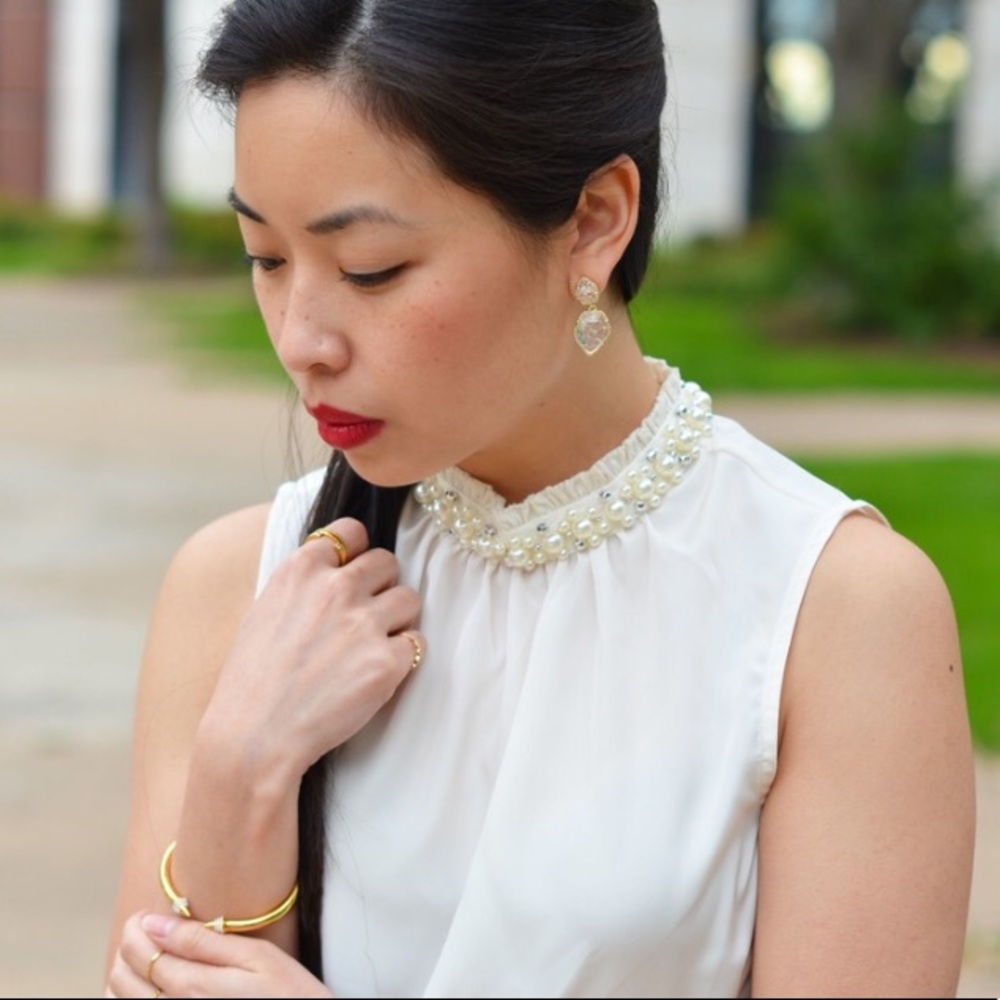 High Neck Top Embellished with Pearls